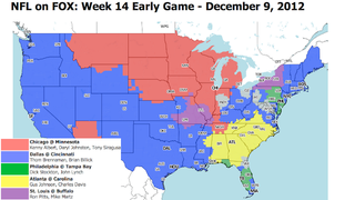 Illustration for article titled Which TV Market Is Getting Screwed This Sunday? An Analysis Of Week 14 NFL Viewing Maps